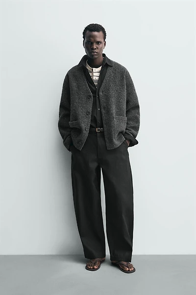 TEXTURED WOOL BLEND CARDIGAN