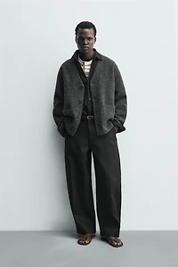 TEXTURED WOOL BLEND CARDIGAN