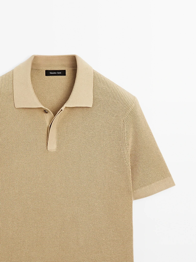 Textured cotton knit polo shirt