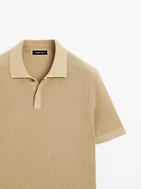 Textured cotton knit polo shirt