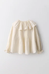 6-10 YEARS/ PLEATED LACE TRIM COTTON LINEN BLOUSE LIMITED EDITION