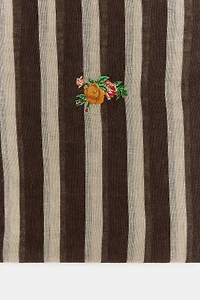 FOULARD EN LIN À RAYURES ET BRODERIES FLORALES
