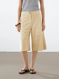 Long suede leather Bermuda shorts
