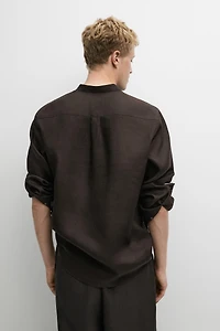 Regular fit stand collar 100% linen shirt