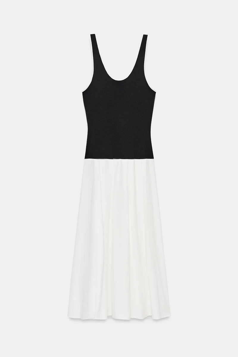 POPLIN CONTRAST MIDI DRESS