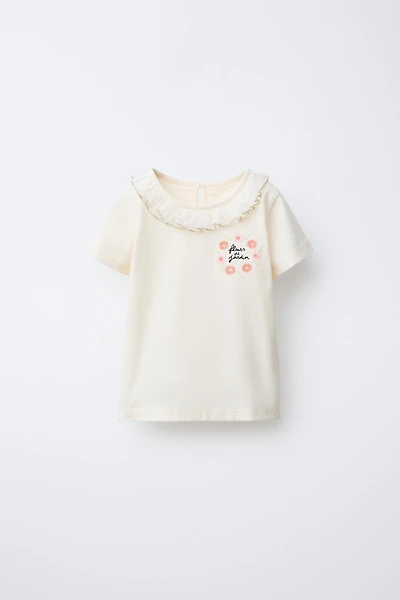 EMBROIDERED SWISS DOT COLLAR T-SHIRT