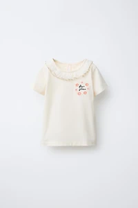 EMBROIDERED SWISS DOT COLLAR T-SHIRT