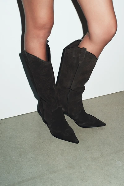 SPLIT LEATHER HEELED BOOTS