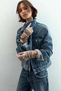 MITAINES EN MAILLE BRODÉES FLEURS