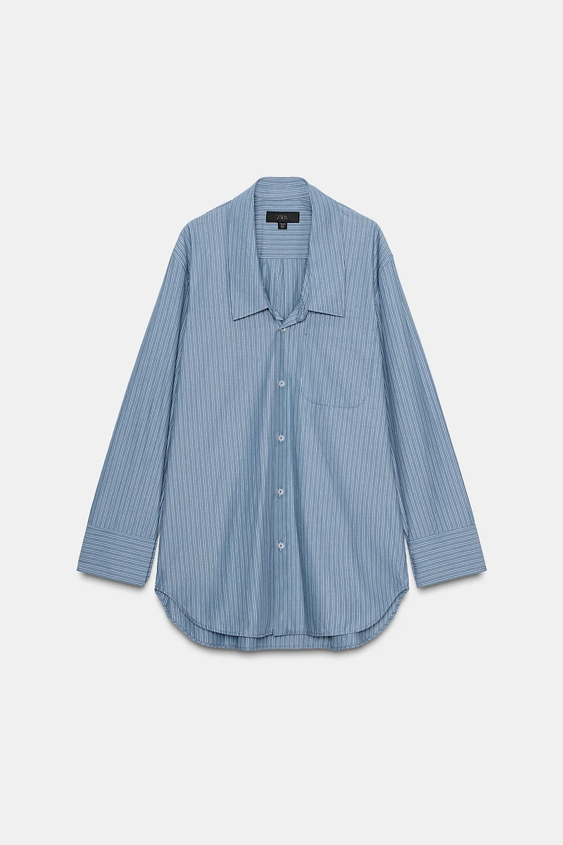 CHEMISE EN POPELINE RAYÉE COL BAS
