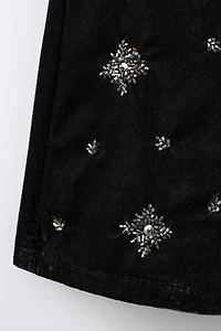 BEADED VELVET SHORTS
