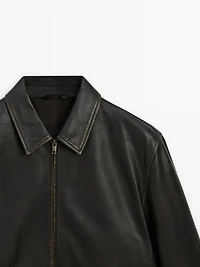 Distressed effect short nappa leather jacket
