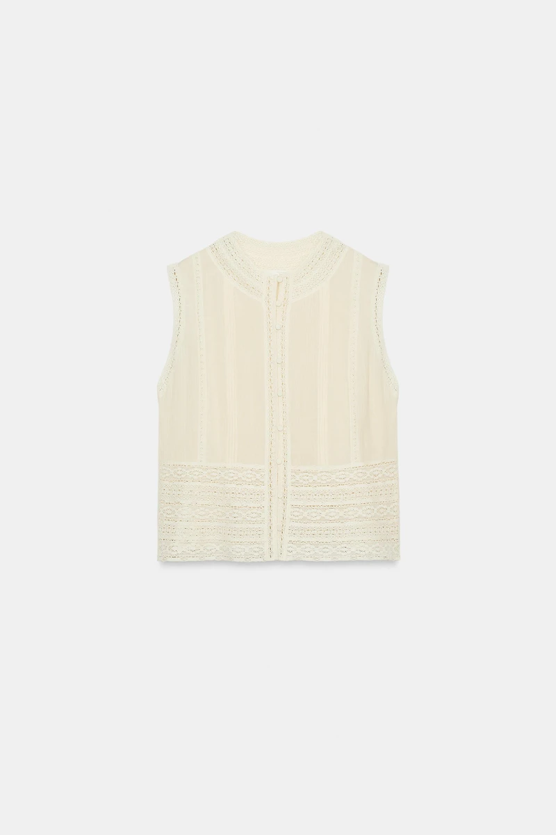 ZW COLLECTION LACE TRIM SLEEVELESS BLOUSE