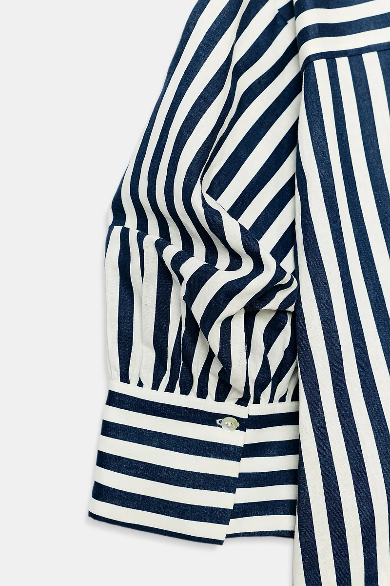 PUFF SLEEVE STRIPED LINEN SHIRT