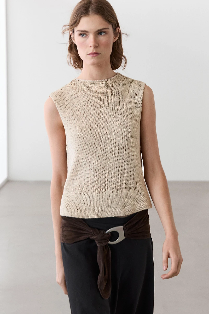 Linen blend knit top