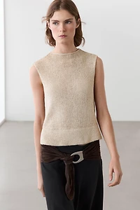 Linen blend knit top