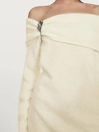 Knit wool and cashmere sweater with exposed shoulders