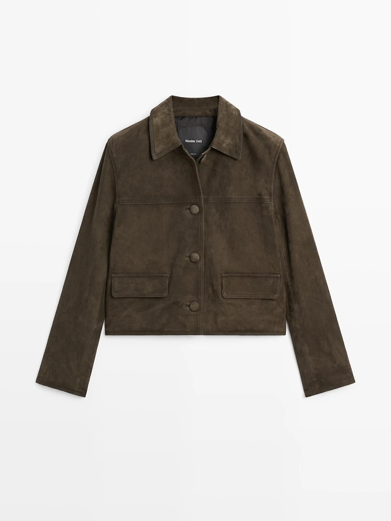 Veste en cuir effet daim avec boutons recouverts