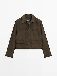 Veste en cuir effet daim avec boutons recouverts