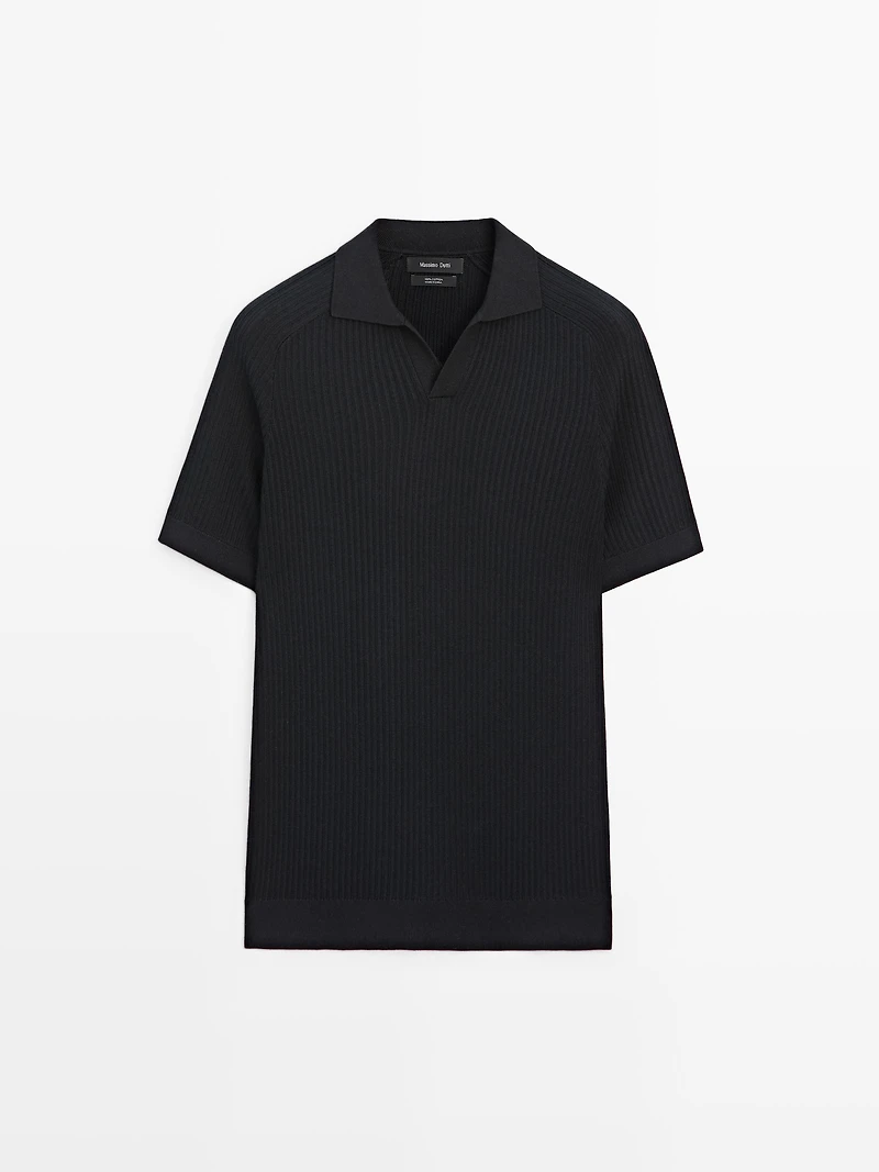 Ribbed knit cotton polo sweater