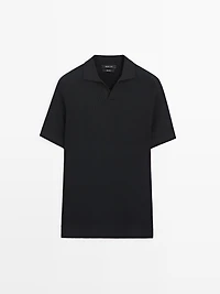 Ribbed knit cotton polo sweater