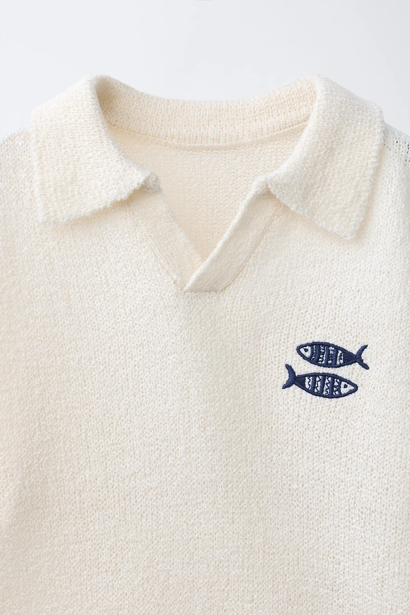 EMBROIDERED FISH POLO SHIRT