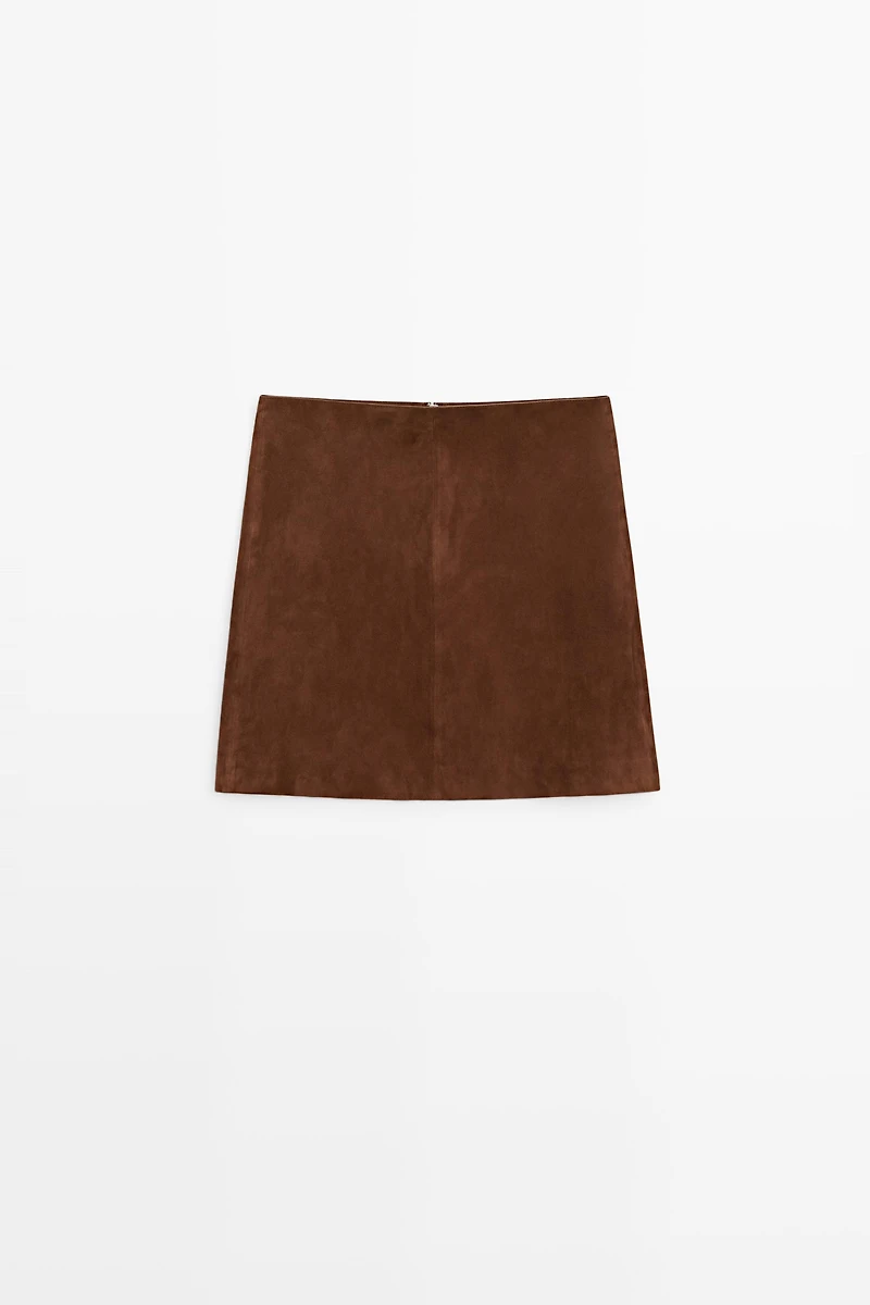 Suede leather mini skirt
