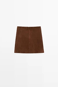 Suede leather mini skirt