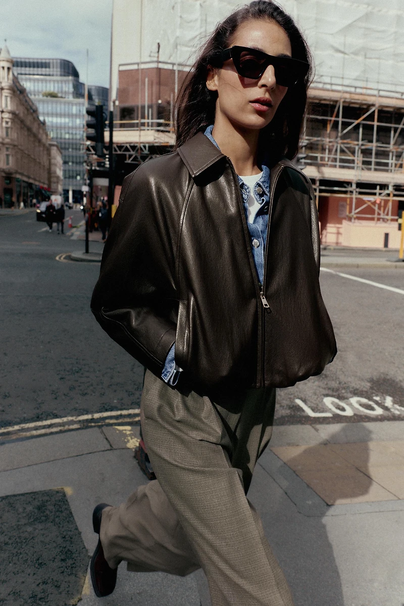 FAUX LEATHER BOMBER JACKET