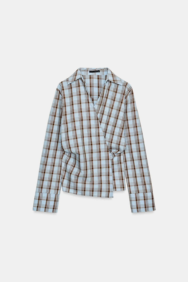 PLAID WRAP POPLIN SHIRT