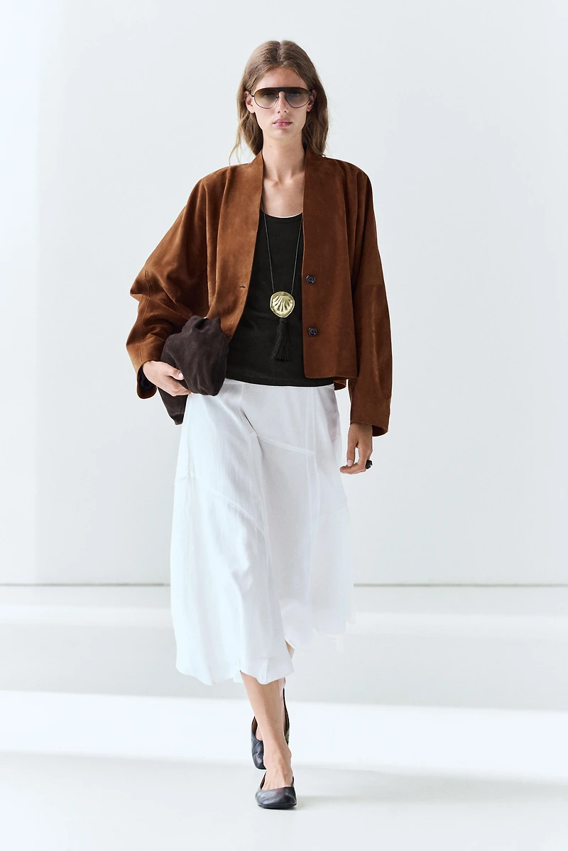 Flowing midi skirt with panel detail