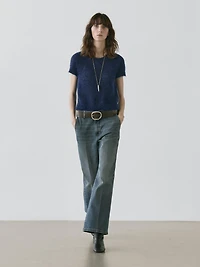 Short sleeve knit alpaca blend sweater