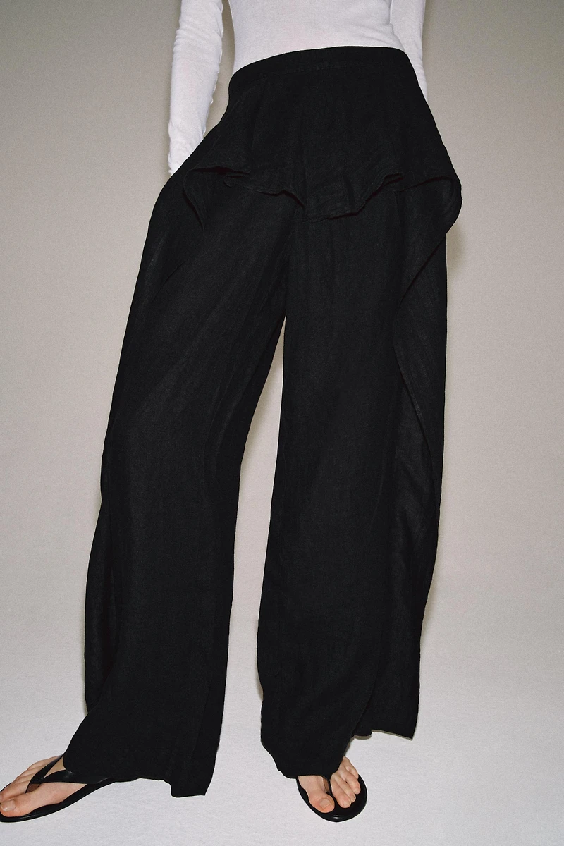 100% LINEN RUFFLE TROUSERS ZW COLLECTION