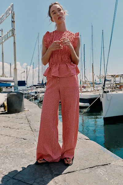 GINGHAM WIDE LEG PANTS