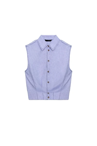 LINEN TOP WITH TOPSTITCHING