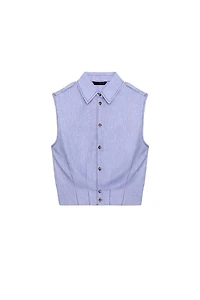 LINEN TOP WITH TOPSTITCHING