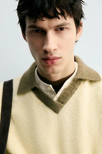 CONTRAST KNIT POLO SHIRT WITH WOOL