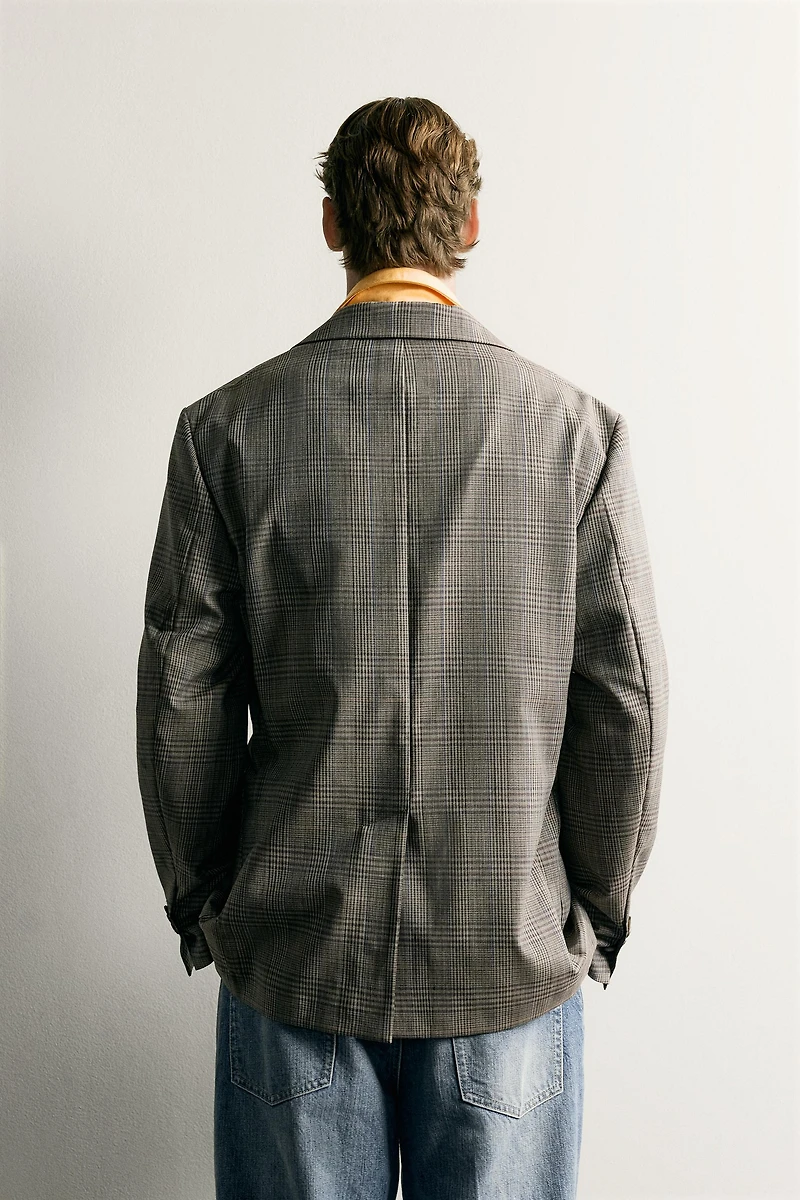 100% WOOL RELAXED FIT PLAID BLAZER
