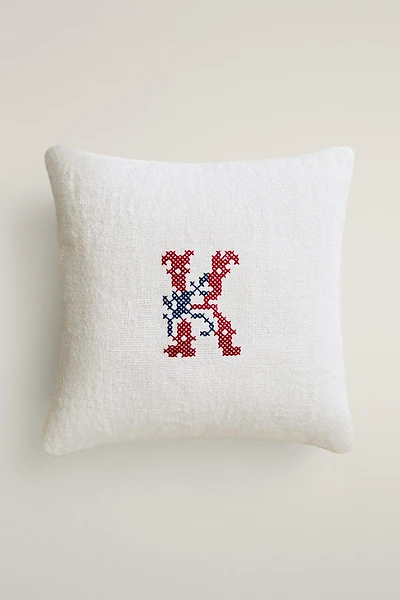LETTER K EMBROIDERED LINEN CUSHION