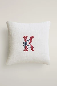 LETTER K EMBROIDERED LINEN CUSHION