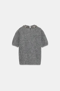 SHORT SLEEVE JEWEL BEAD KNIT JUMPER