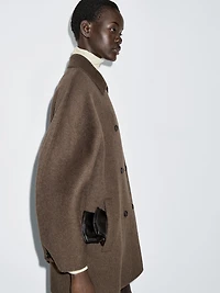 Wool blend double-breasted cropped coat