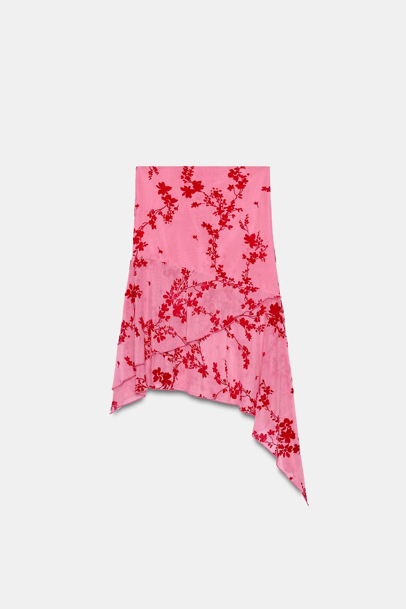 ASYMMETRIC FLOCKED TULLE MIDI SKIRT