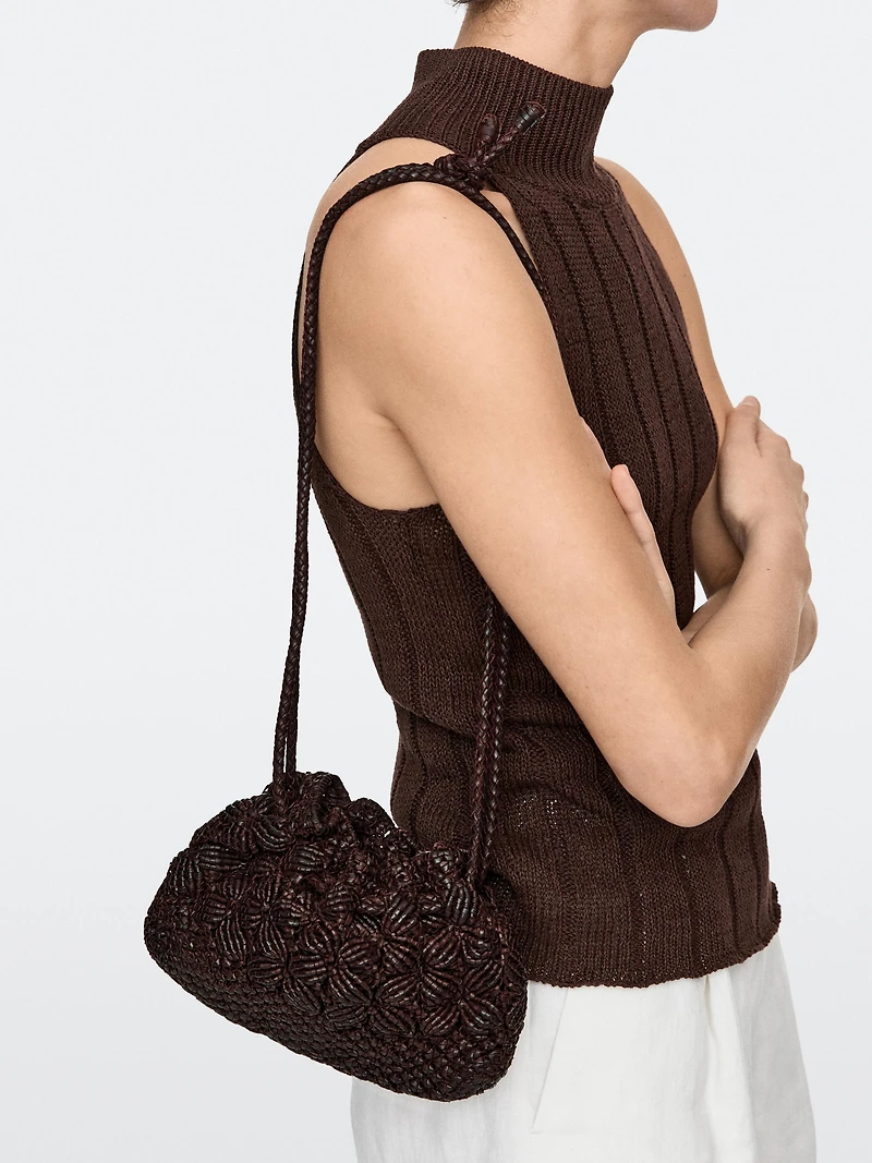 Nappa leather macramé pouch bag