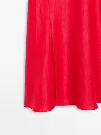 Linen blend double-layer midi dress