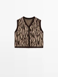 Veste sans manches en maille de laine mélangée à imprimé animal