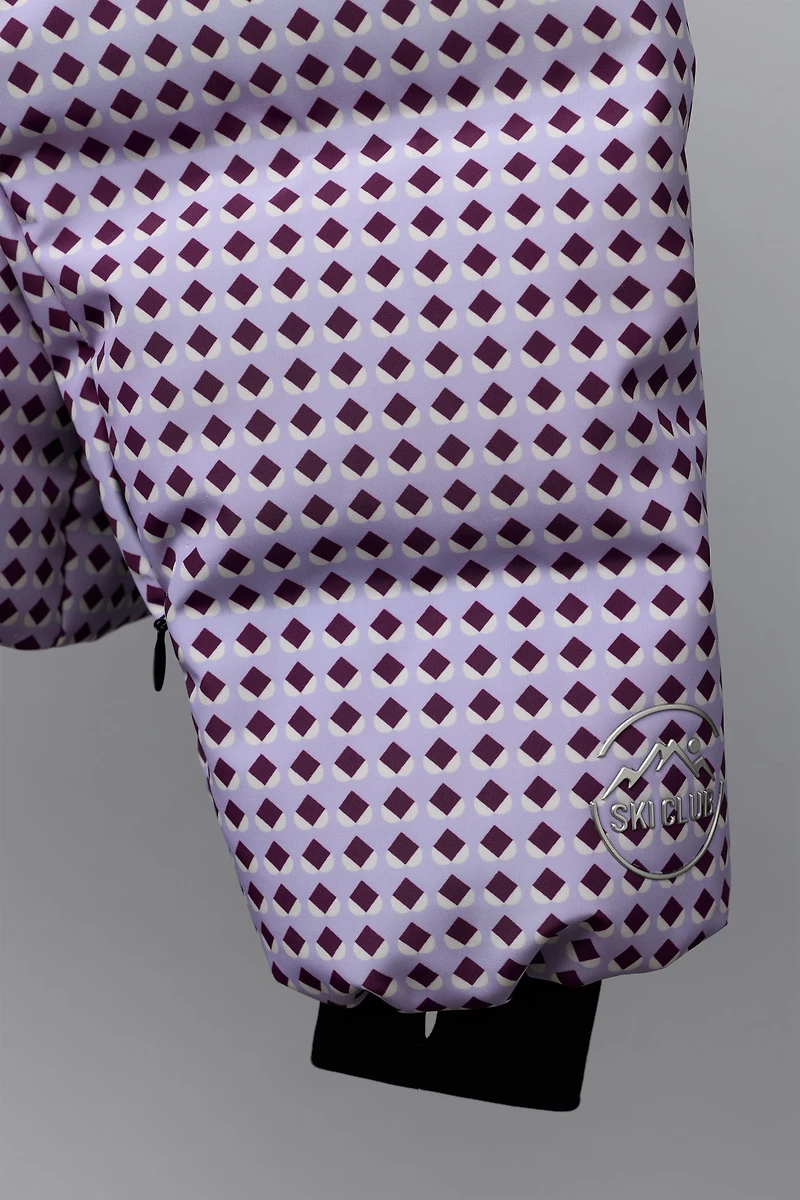 DOUDOUNE 80% DUVET ET 20% PLUMES IMPRIMÉ GÉOMÉTRIQUE WATER RESISTANT COUPE-VENT SYSTÈME RECCO® COLLECTION SKI