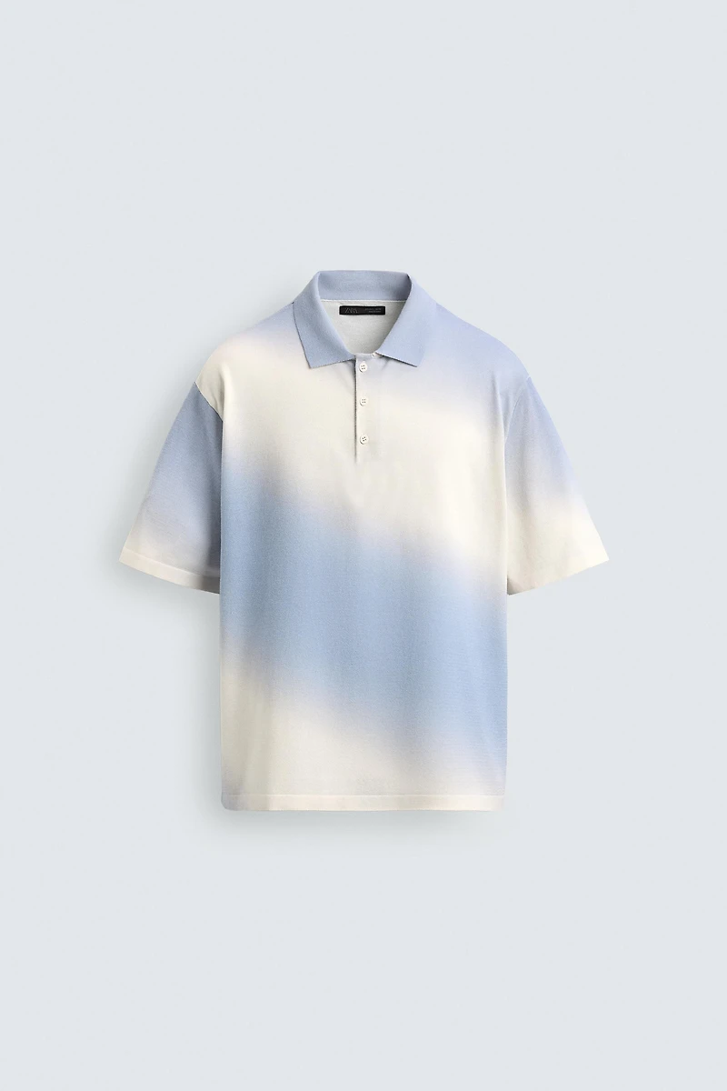 SPRAY EFFECT PRINT KNIT POLO SHIRT
