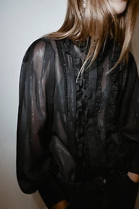 SEMI-SHEER RUFFLED BEADED SHIRT