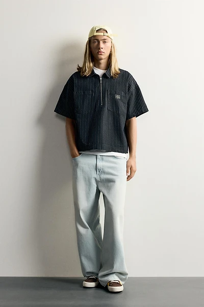 PINSTRIPE BOXY FIT DENIM SHIRT